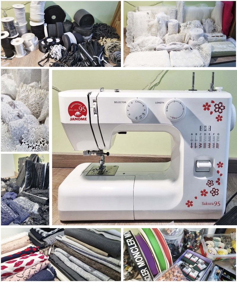 Швейная машинка janome, кружева и фурнитура