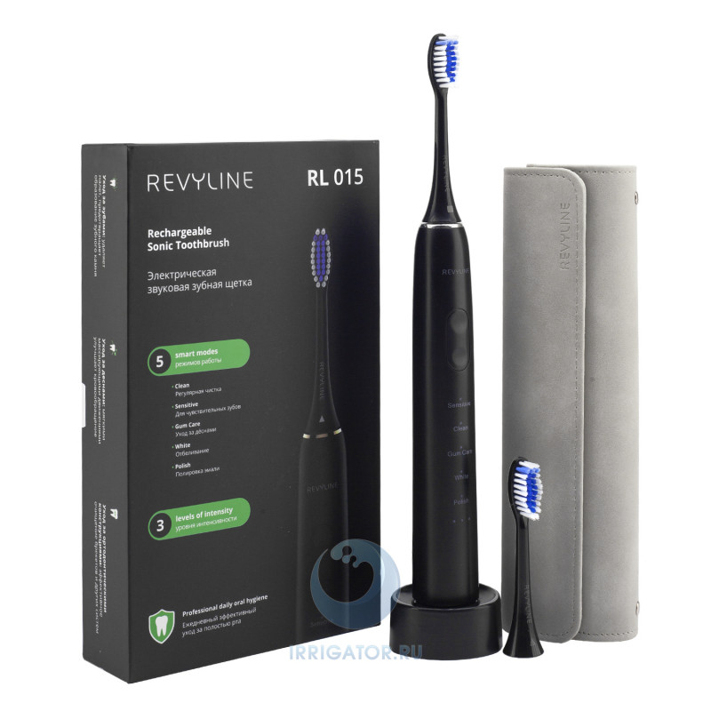 Зубная электрическая щетка Revyline RL 015 в черном цвете с 3 насадками