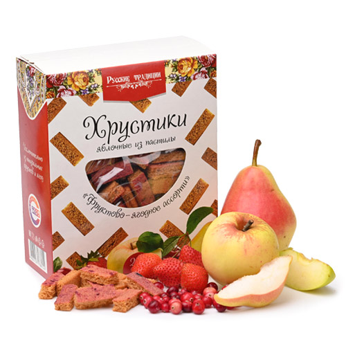 Яблочные сухарики Хрустики Фруктово-Ягодное Ассорти без сахара коробка, 250 гр